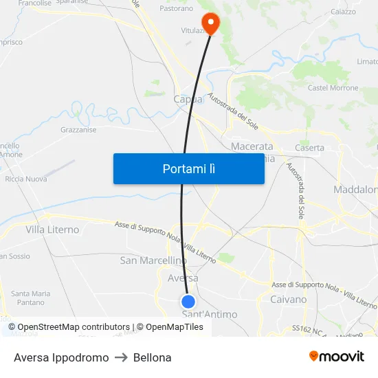 Aversa Ippodromo to Bellona map