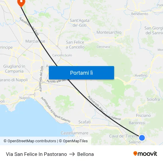 Via San Felice In Pastorano to Bellona map