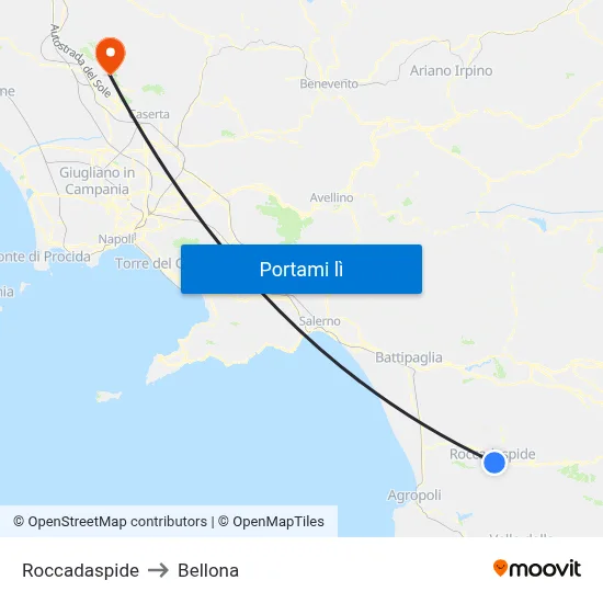 Roccadaspide to Bellona map