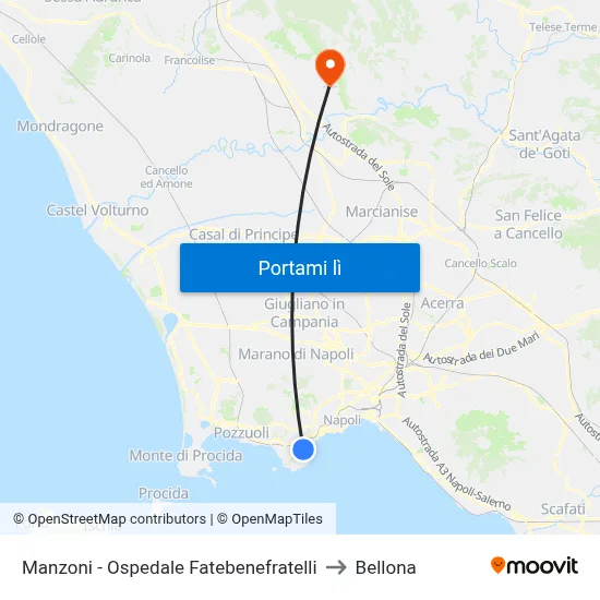 Manzoni - Ospedale Fatebenefratelli to Bellona map