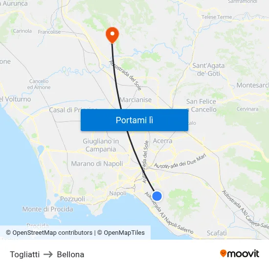 Togliatti to Bellona map