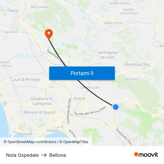 Nola Ospedale to Bellona map