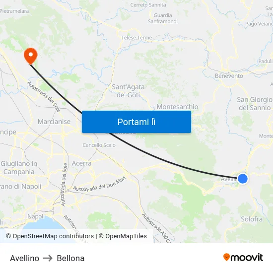Avellino to Bellona map
