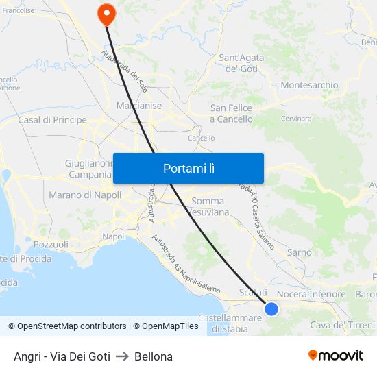 Angri - Via Dei Goti to Bellona map