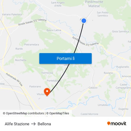 Alife Stazione to Bellona map