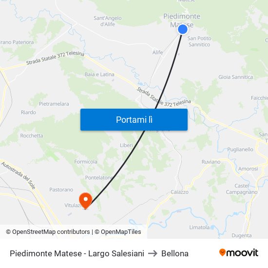 Piedimonte Matese - Largo Salesiani to Bellona map