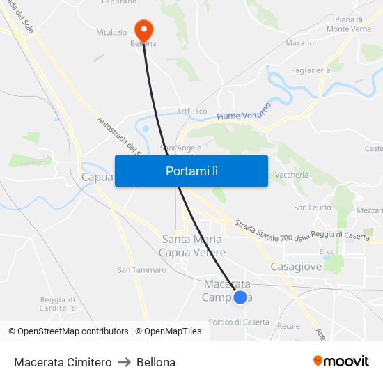 Macerata Cimitero to Bellona map