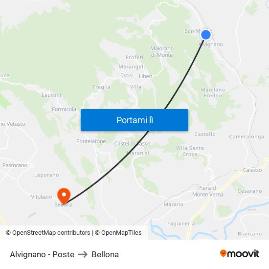 Alvignano - Poste to Bellona map