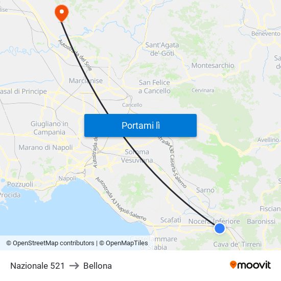 Nazionale 521 to Bellona map