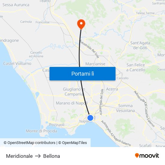 Meridionale to Bellona map