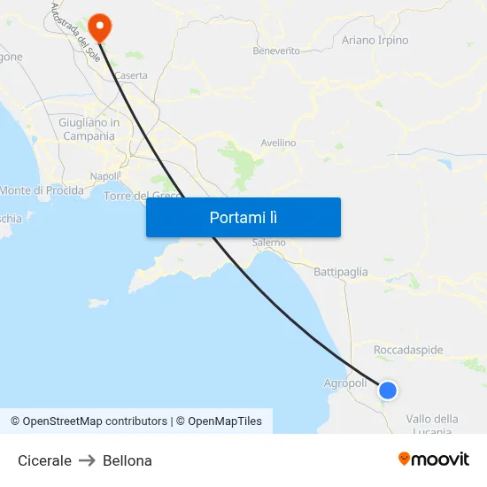 Cicerale to Bellona map