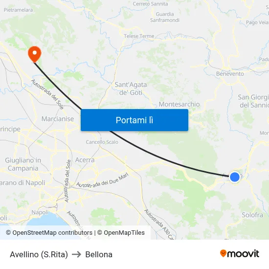 Avellino (S.Rita) to Bellona map