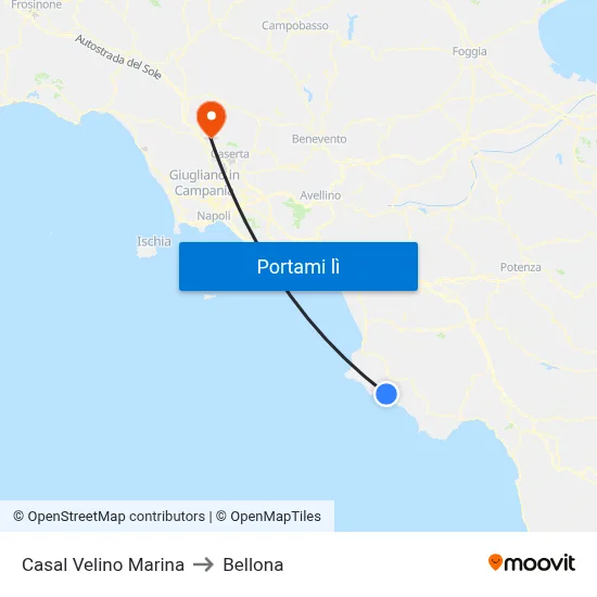 Casal Velino Marina to Bellona map