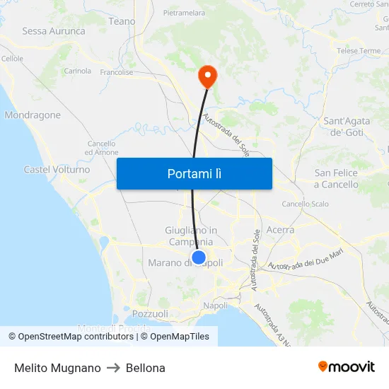 Melito Mugnano to Bellona map