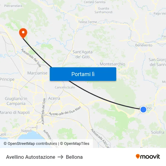Avellino Autostazione to Bellona map