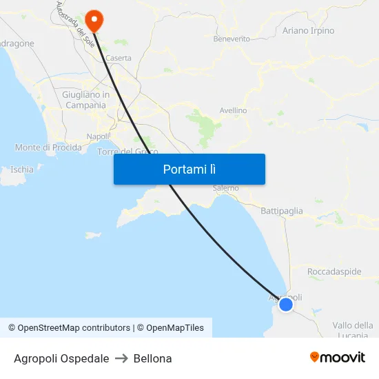 Agropoli Ospedale to Bellona map