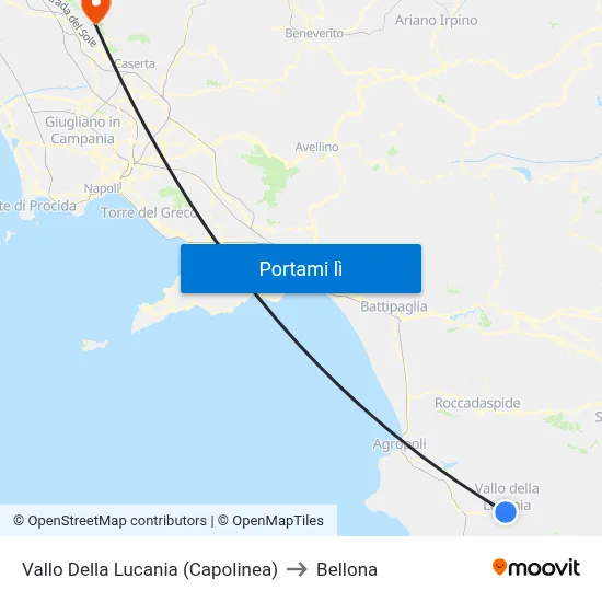 Vallo Della Lucania (Capolinea) to Bellona map