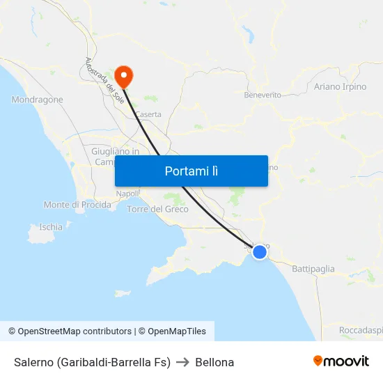 Salerno (Garibaldi-Barrella Fs) to Bellona map