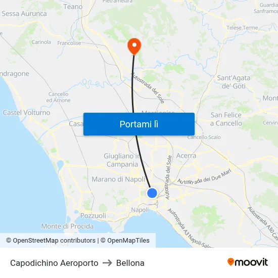 Capodichino Aeroporto to Bellona map