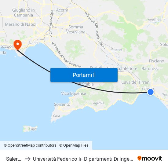 Salerno to Università Federico Ii- Dipartimenti Di Ingegneria map