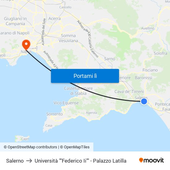Salerno to Università ""Federico Ii"" - Palazzo Latilla map