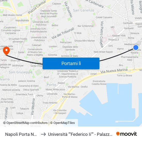 Napoli Porta Nolana to Università ""Federico Ii"" - Palazzo Latilla map