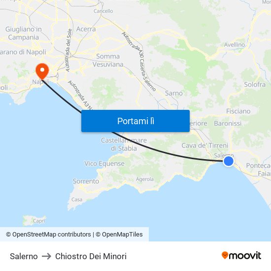 Salerno to Chiostro Dei Minori map