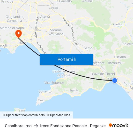 Casalbore Irno to Irccs Fondazione Pascale - Degenze map