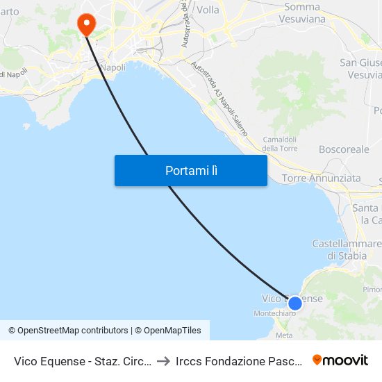 Vico Equense - Staz. Circumvesuviana to Irccs Fondazione Pascale - Degenze map