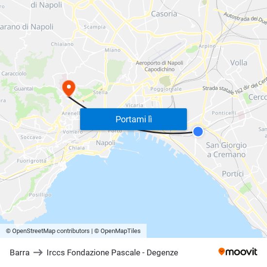 Barra to Irccs Fondazione Pascale - Degenze map