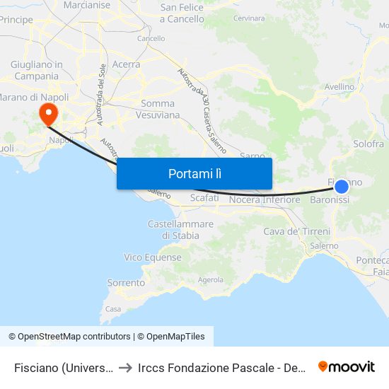 Fisciano (Università) to Irccs Fondazione Pascale - Degenze map