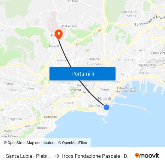 Santa Lucia - Plebiscito to Irccs Fondazione Pascale - Degenze map