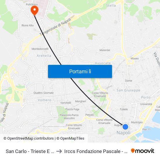 San Carlo - Trieste E Trento to Irccs Fondazione Pascale - Degenze map