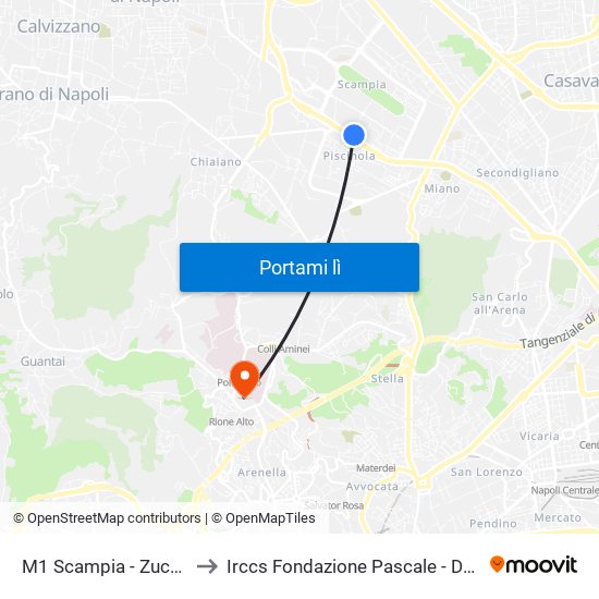 M1 Scampia - Zuccarini to Irccs Fondazione Pascale - Degenze map