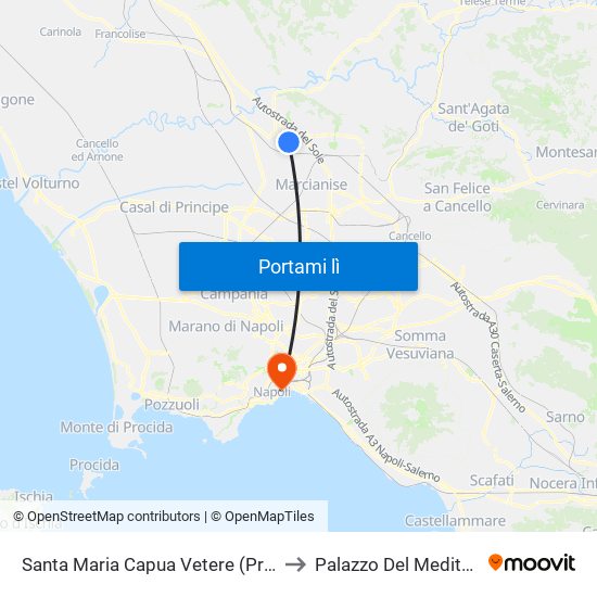 Santa Maria Capua Vetere (Provvisoria) to Palazzo Del Mediterraneo map