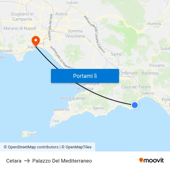 Cetara to Palazzo Del Mediterraneo map