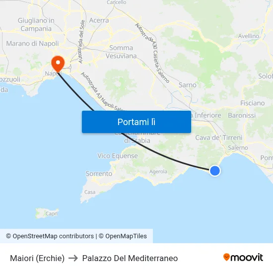 Maiori (Erchie) to Palazzo Del Mediterraneo map