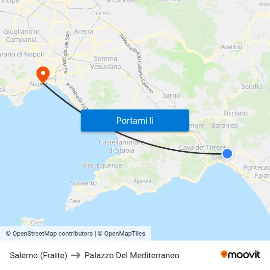 Salerno (Fratte) to Palazzo Del Mediterraneo map