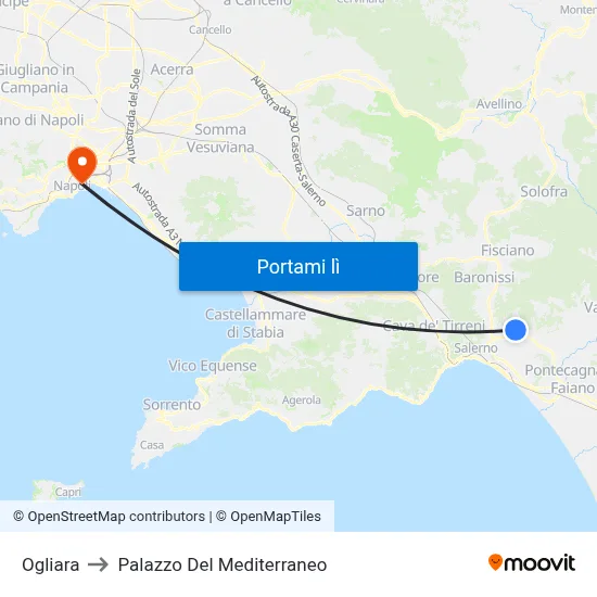Ogliara to Palazzo Del Mediterraneo map