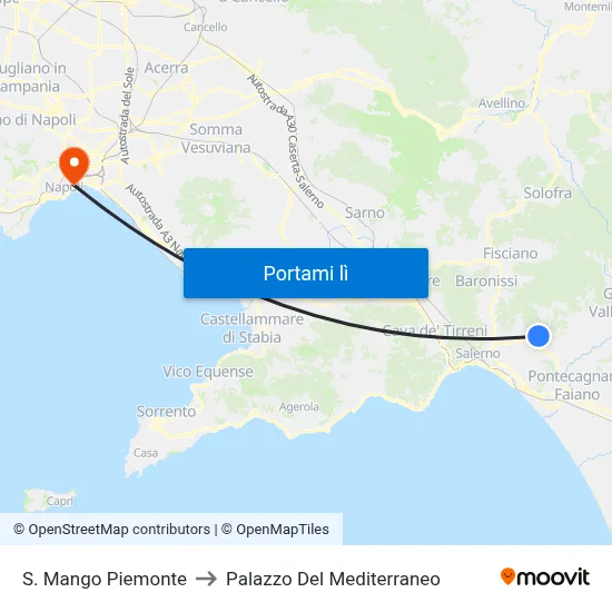 S. Mango Piemonte to Palazzo Del Mediterraneo map