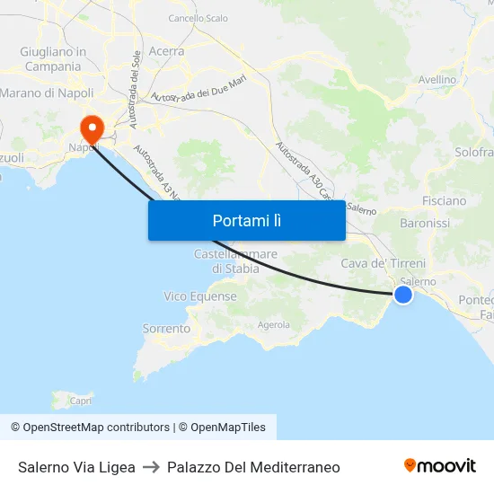 Salerno Via Ligea to Palazzo Del Mediterraneo map