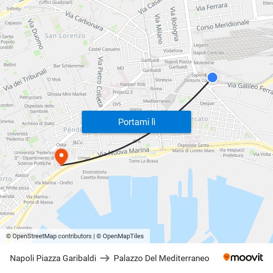 Napoli Piazza Garibaldi to Palazzo Del Mediterraneo map