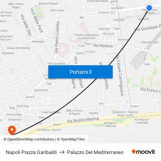 Napoli Piazza Garibaldi to Palazzo Del Mediterraneo map