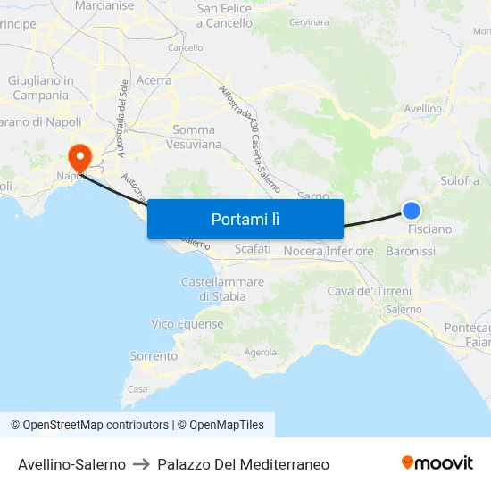 Avellino-Salerno to Palazzo Del Mediterraneo map
