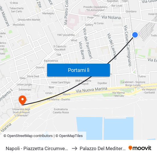 Napoli - Piazzetta Circumvesuviana to Palazzo Del Mediterraneo map