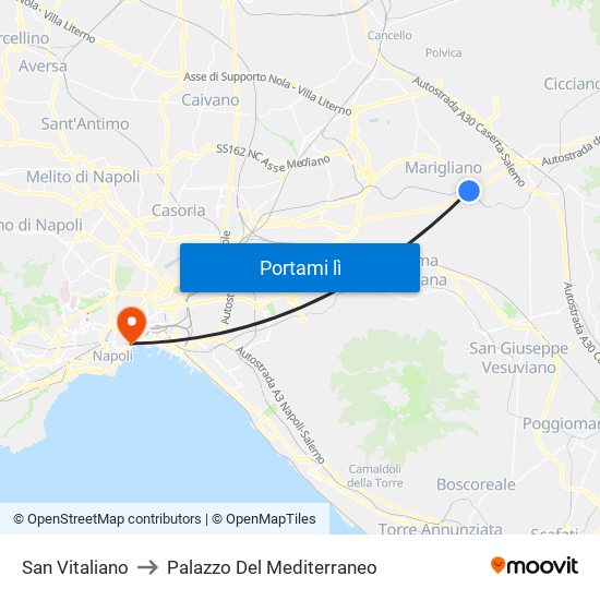 San Vitaliano to Palazzo Del Mediterraneo map