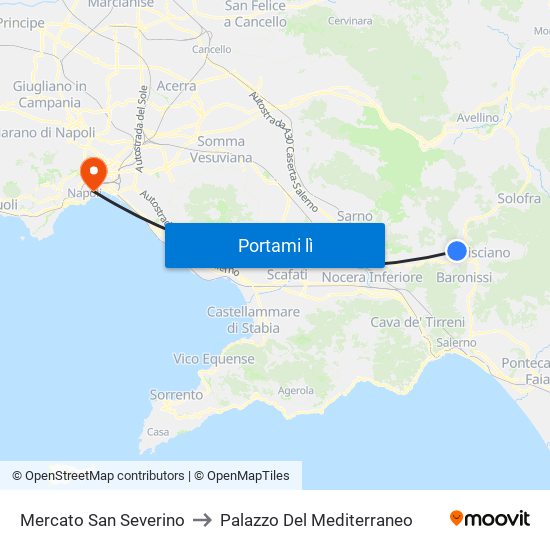 Mercato San Severino to Palazzo Del Mediterraneo map