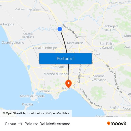 Capua to Palazzo Del Mediterraneo map
