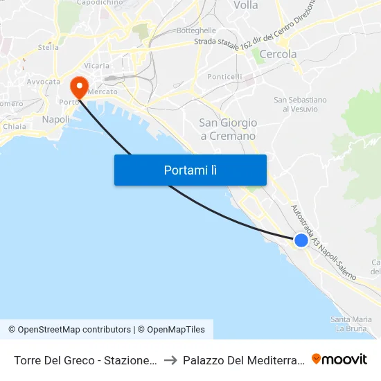 Torre Del Greco - Stazione Eav to Palazzo Del Mediterraneo map