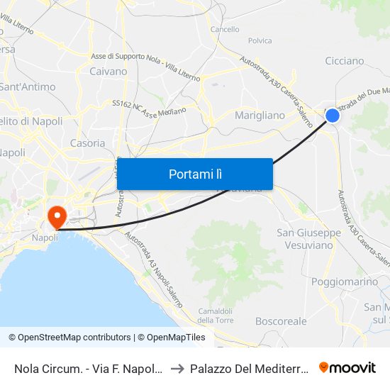 Nola Circum. - Via F. Napolitano to Palazzo Del Mediterraneo map